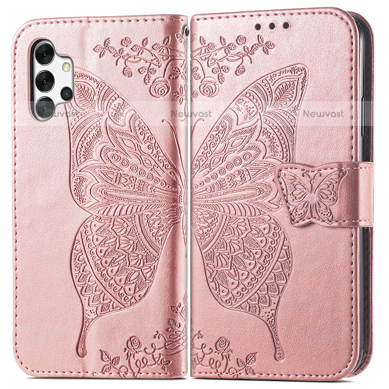 Leather Case Stands Butterfly Flip Cover Holder for Samsung Galaxy M32 5G Pink