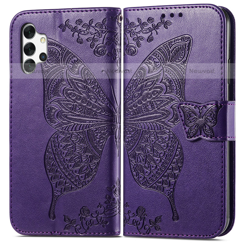 Leather Case Stands Butterfly Flip Cover Holder for Samsung Galaxy M32 5G Purple