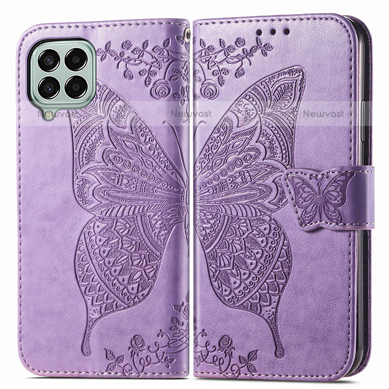 Leather Case Stands Butterfly Flip Cover Holder for Samsung Galaxy M33 5G Clove Purple