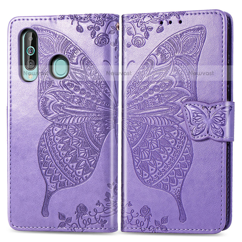 Leather Case Stands Butterfly Flip Cover Holder for Samsung Galaxy M40 Clove Purple