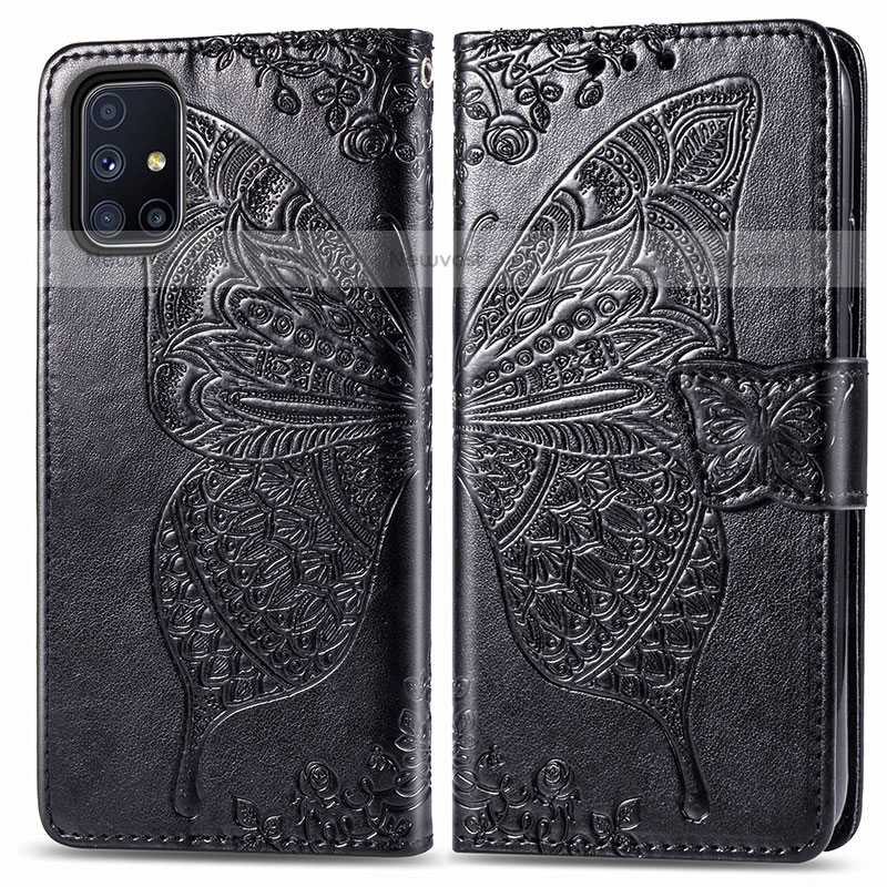 Leather Case Stands Butterfly Flip Cover Holder for Samsung Galaxy M51 Black