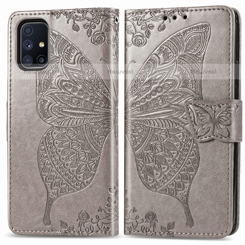 Leather Case Stands Butterfly Flip Cover Holder for Samsung Galaxy M51 Gray