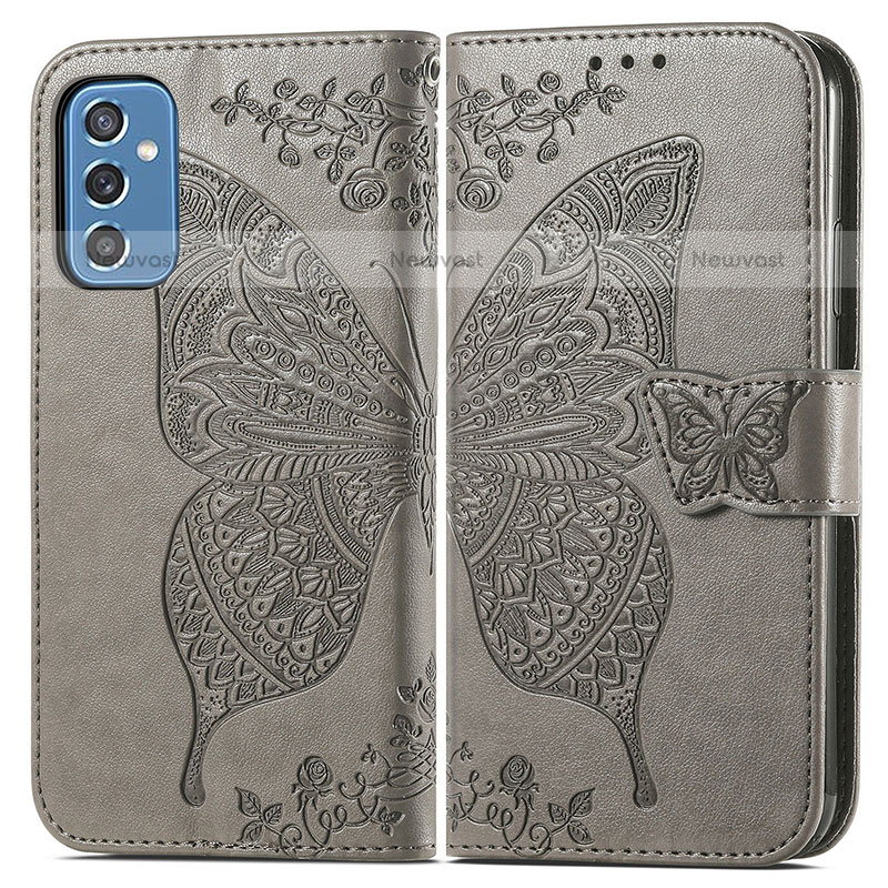 Leather Case Stands Butterfly Flip Cover Holder for Samsung Galaxy M52 5G Gray