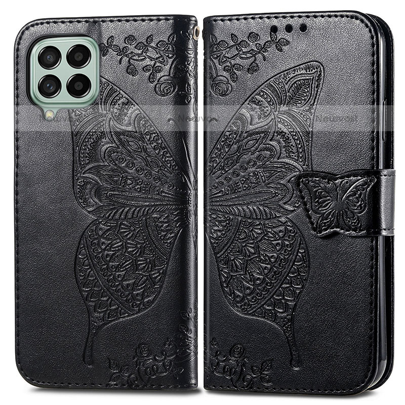 Leather Case Stands Butterfly Flip Cover Holder for Samsung Galaxy M53 5G Black