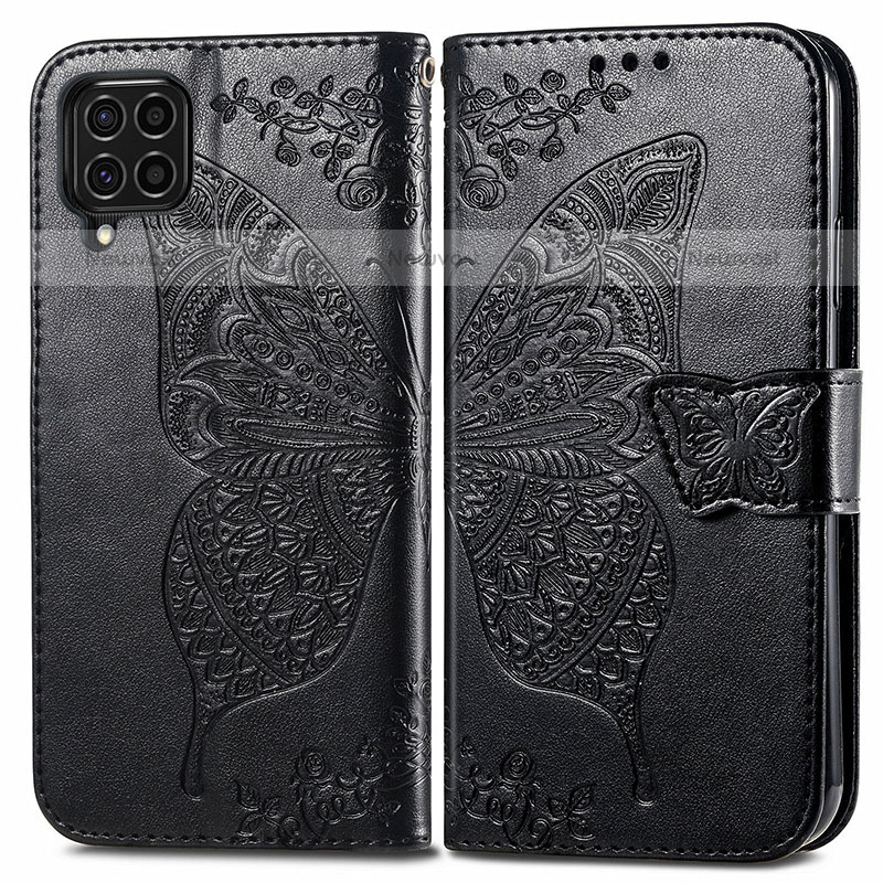 Leather Case Stands Butterfly Flip Cover Holder for Samsung Galaxy M62 4G Black