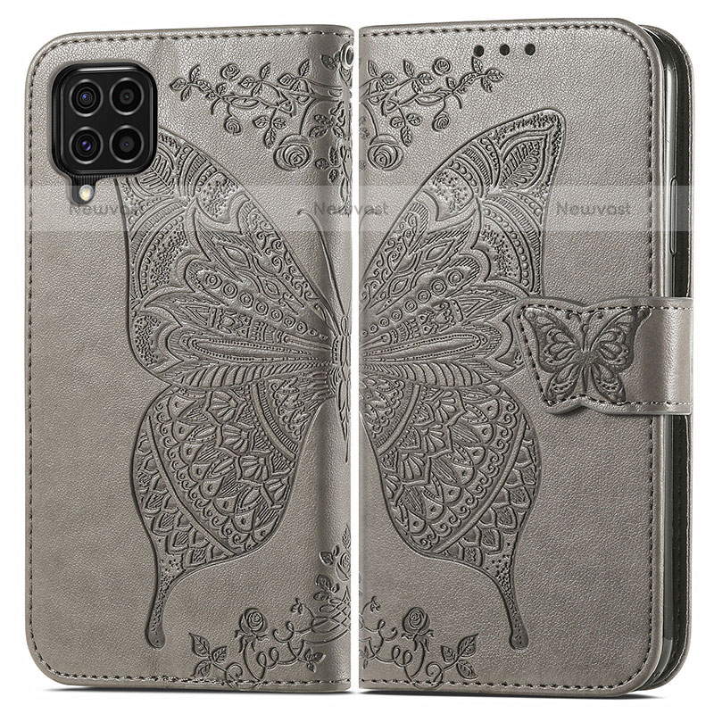 Leather Case Stands Butterfly Flip Cover Holder for Samsung Galaxy M62 4G Gray