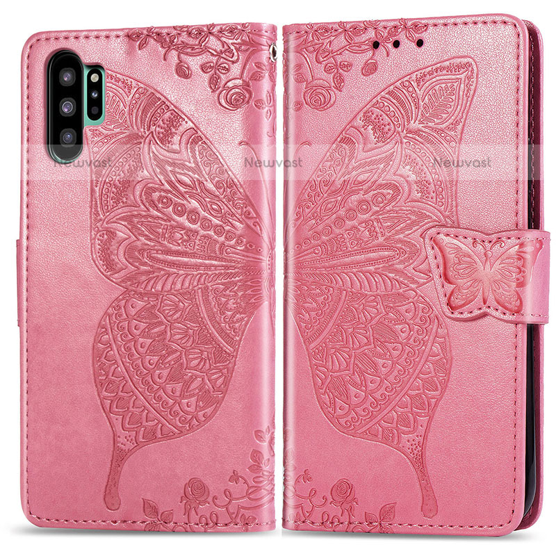 Leather Case Stands Butterfly Flip Cover Holder for Samsung Galaxy Note 10 Plus 5G Hot Pink