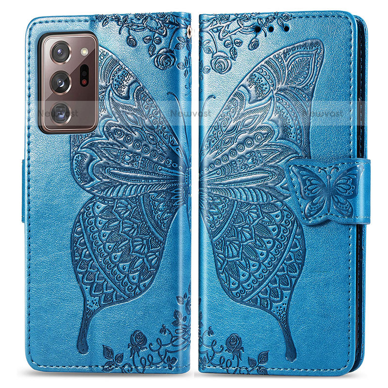 Leather Case Stands Butterfly Flip Cover Holder for Samsung Galaxy Note 20 Ultra 5G Blue