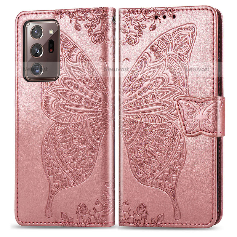 Leather Case Stands Butterfly Flip Cover Holder for Samsung Galaxy Note 20 Ultra 5G Pink