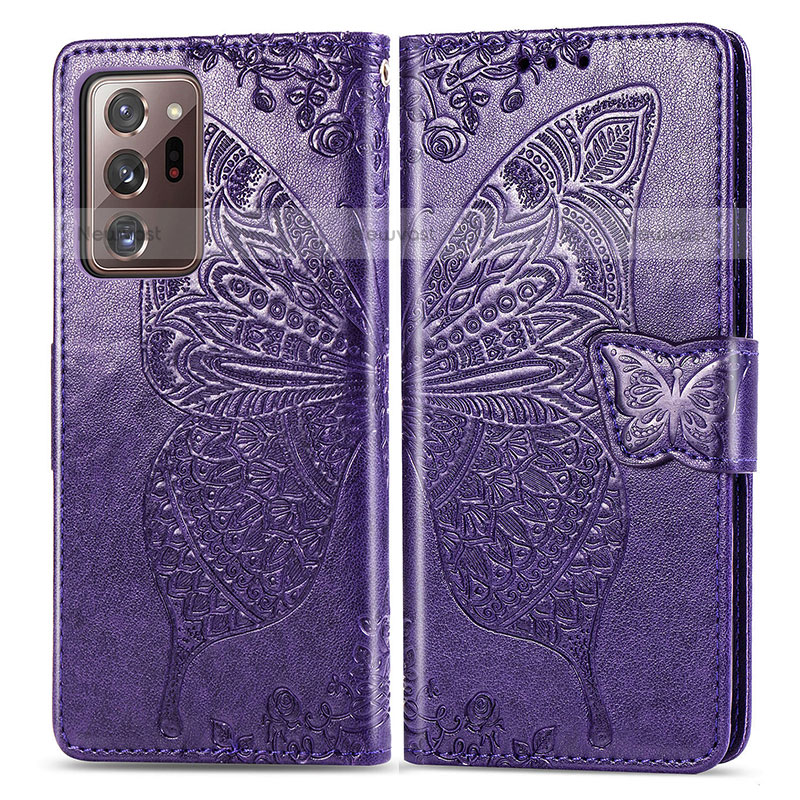 Leather Case Stands Butterfly Flip Cover Holder for Samsung Galaxy Note 20 Ultra 5G Purple