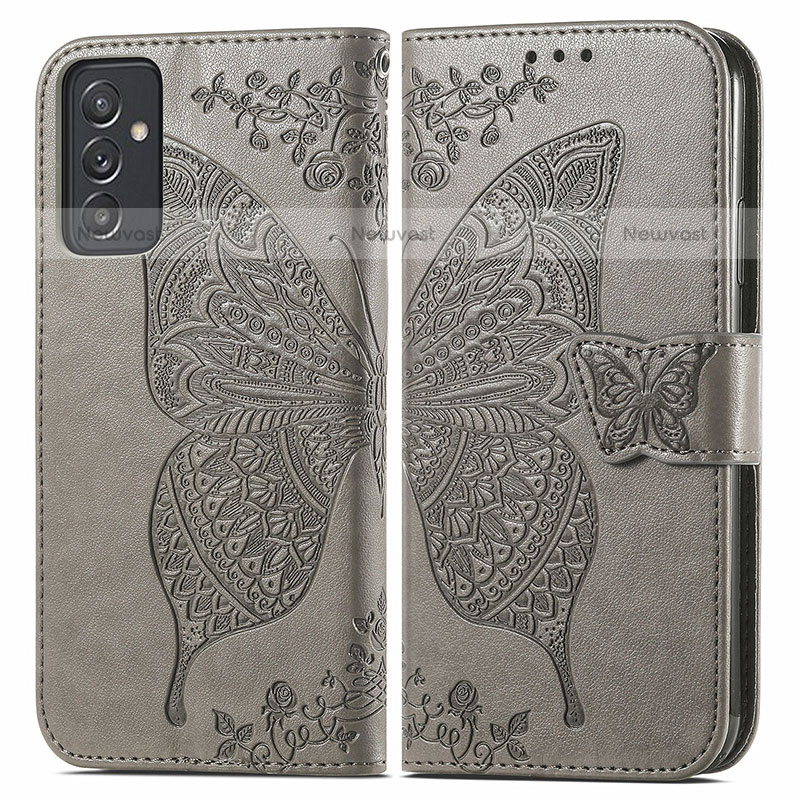 Leather Case Stands Butterfly Flip Cover Holder for Samsung Galaxy Quantum2 5G Gray