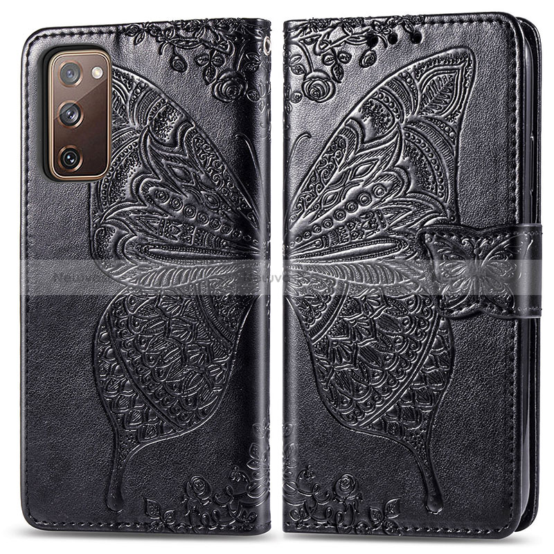 Leather Case Stands Butterfly Flip Cover Holder for Samsung Galaxy S20 FE (2022) 5G Black