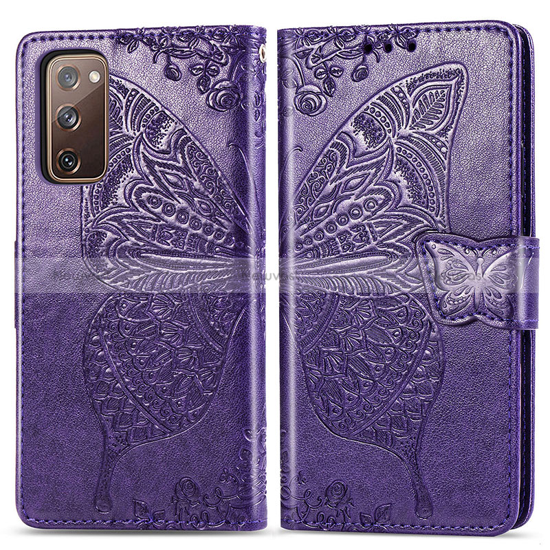 Leather Case Stands Butterfly Flip Cover Holder for Samsung Galaxy S20 FE (2022) 5G Purple