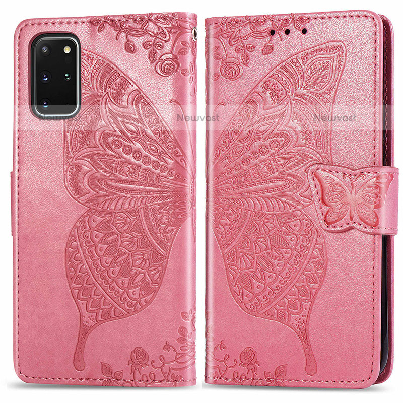 Leather Case Stands Butterfly Flip Cover Holder for Samsung Galaxy S20 Plus Hot Pink