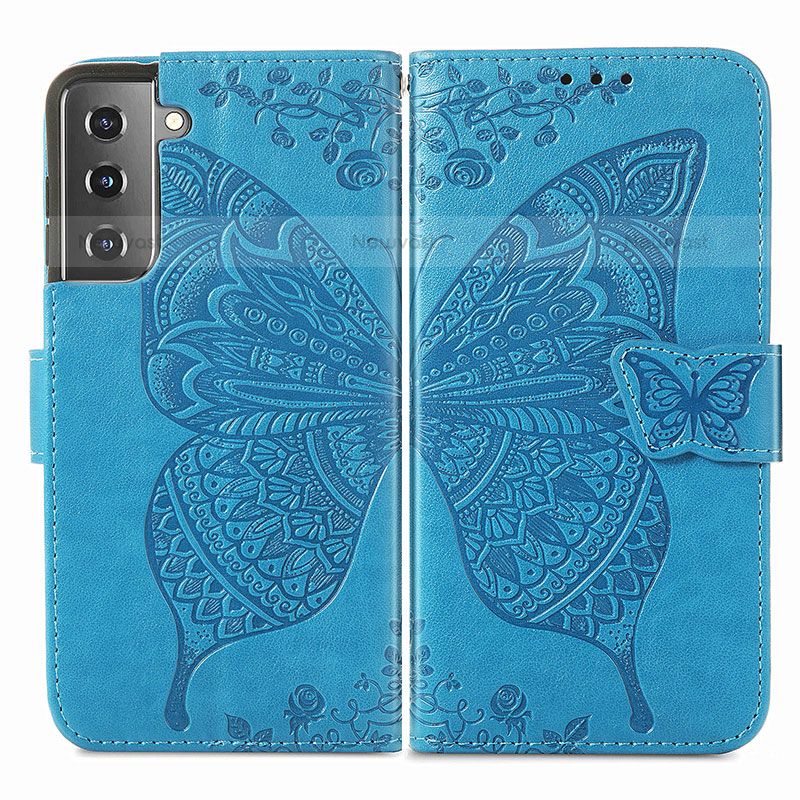 Leather Case Stands Butterfly Flip Cover Holder for Samsung Galaxy S21 Plus 5G Blue