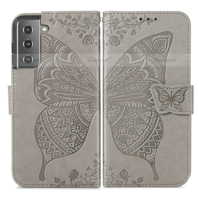 Leather Case Stands Butterfly Flip Cover Holder for Samsung Galaxy S23 Plus 5G Gray