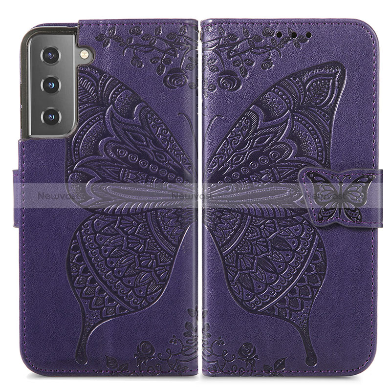 Leather Case Stands Butterfly Flip Cover Holder for Samsung Galaxy S24 Plus 5G Purple