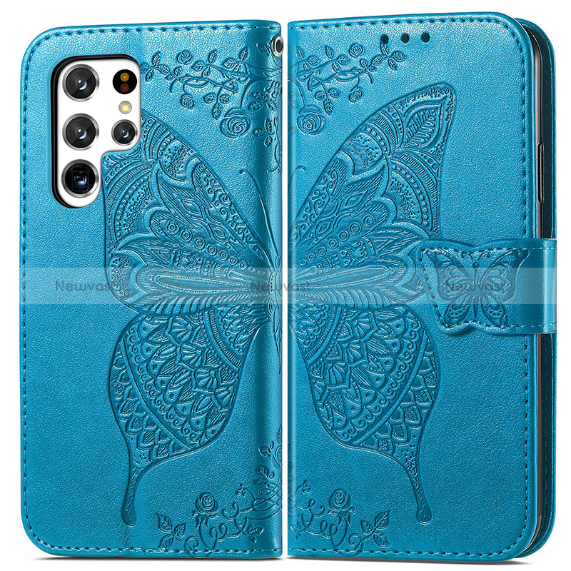 Leather Case Stands Butterfly Flip Cover Holder for Samsung Galaxy S24 Ultra 5G