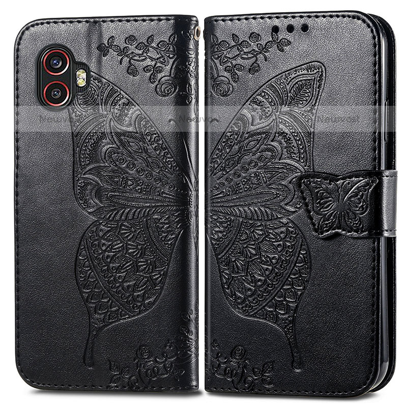 Leather Case Stands Butterfly Flip Cover Holder for Samsung Galaxy XCover 6 Pro 5G Black