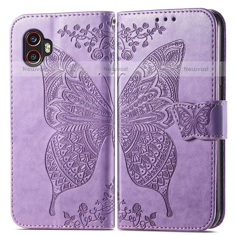 Leather Case Stands Butterfly Flip Cover Holder for Samsung Galaxy XCover 6 Pro 5G Clove Purple