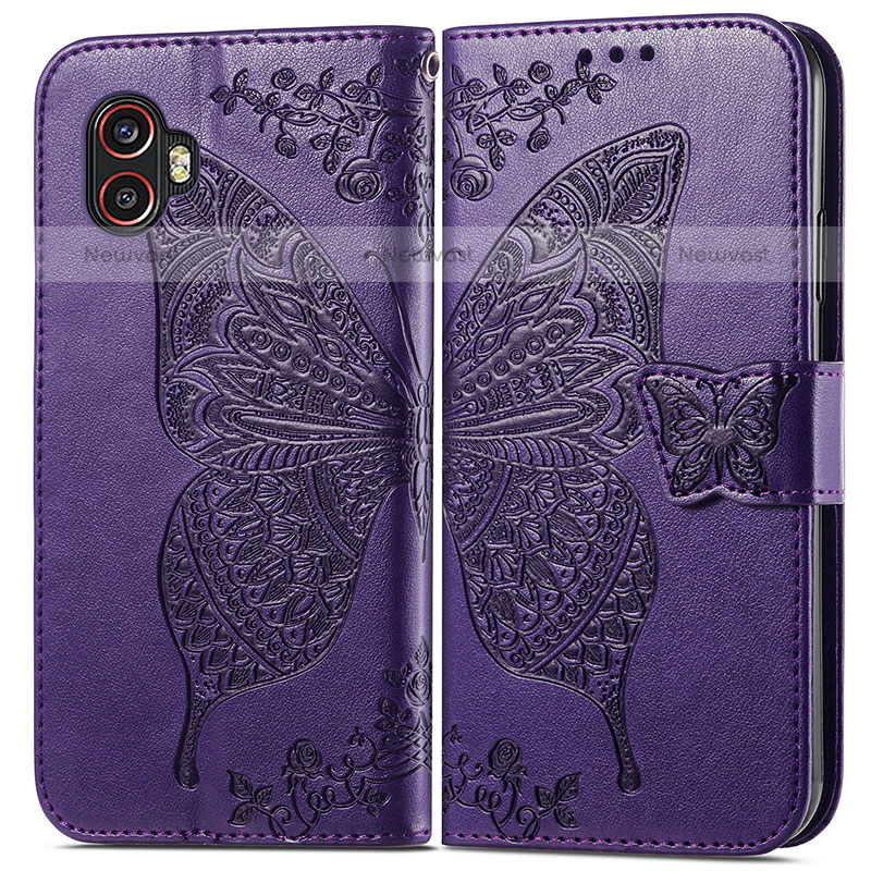 Leather Case Stands Butterfly Flip Cover Holder for Samsung Galaxy XCover 6 Pro 5G Purple