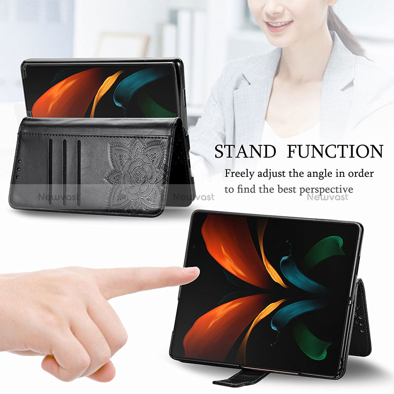 Leather Case Stands Butterfly Flip Cover Holder for Samsung Galaxy Z Fold2 5G