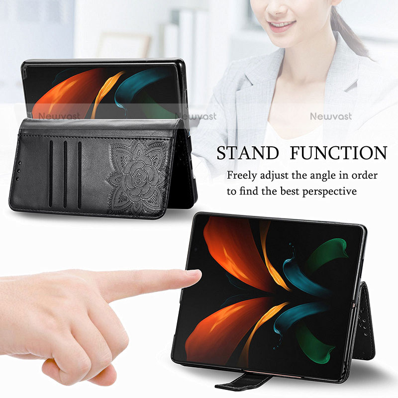 Leather Case Stands Butterfly Flip Cover Holder for Samsung Galaxy Z Fold3 5G