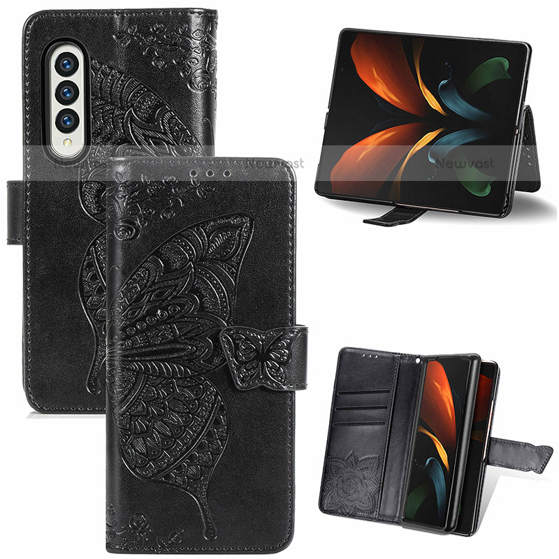 Leather Case Stands Butterfly Flip Cover Holder for Samsung Galaxy Z Fold3 5G