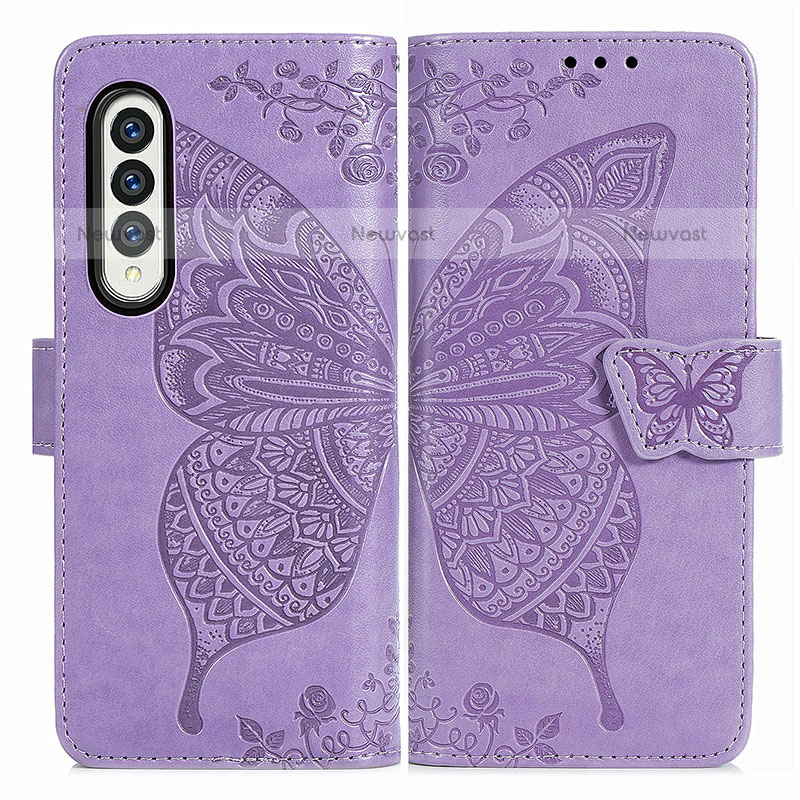 Leather Case Stands Butterfly Flip Cover Holder for Samsung Galaxy Z Fold3 5G Clove Purple