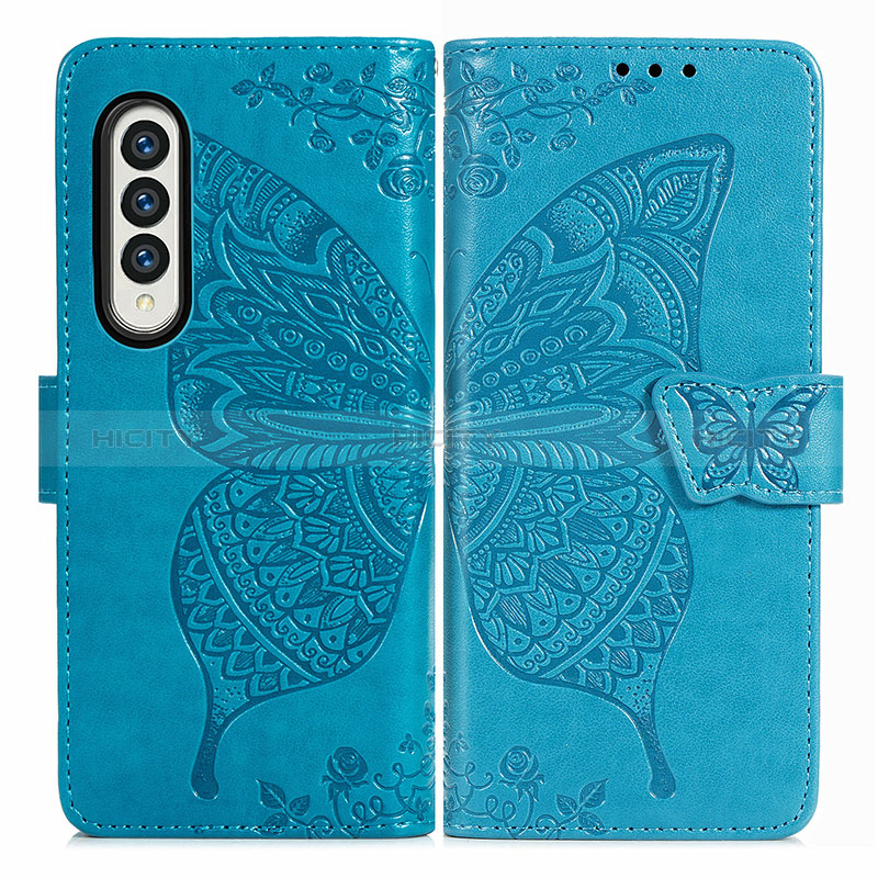 Leather Case Stands Butterfly Flip Cover Holder for Samsung Galaxy Z Fold4 5G Blue