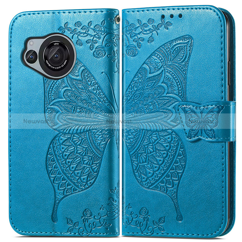 Leather Case Stands Butterfly Flip Cover Holder for Sharp Aquos R8 Blue