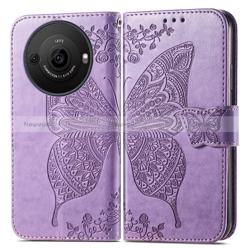 Leather Case Stands Butterfly Flip Cover Holder for Sharp Aquos R8 Pro Clove Purple