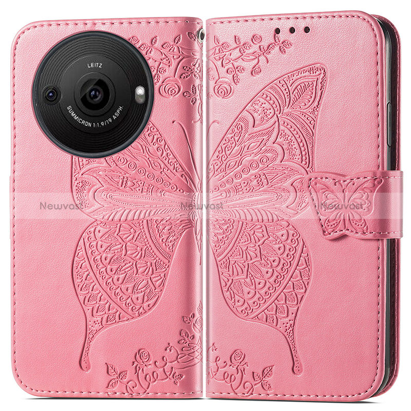 Leather Case Stands Butterfly Flip Cover Holder for Sharp Aquos R8 Pro Hot Pink