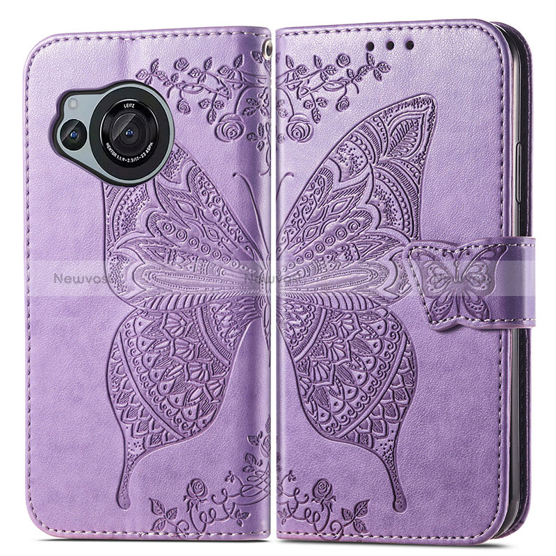 Leather Case Stands Butterfly Flip Cover Holder for Sharp Aquos R8s Clove Purple