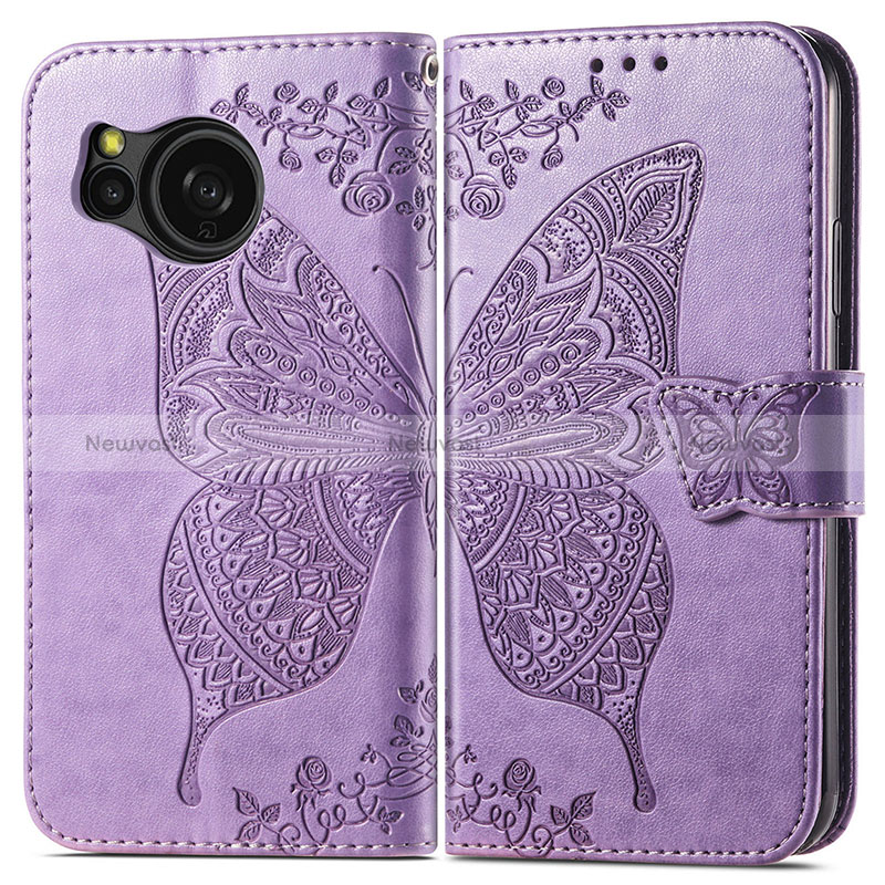 Leather Case Stands Butterfly Flip Cover Holder for Sharp Aquos Sense8 Clove Purple