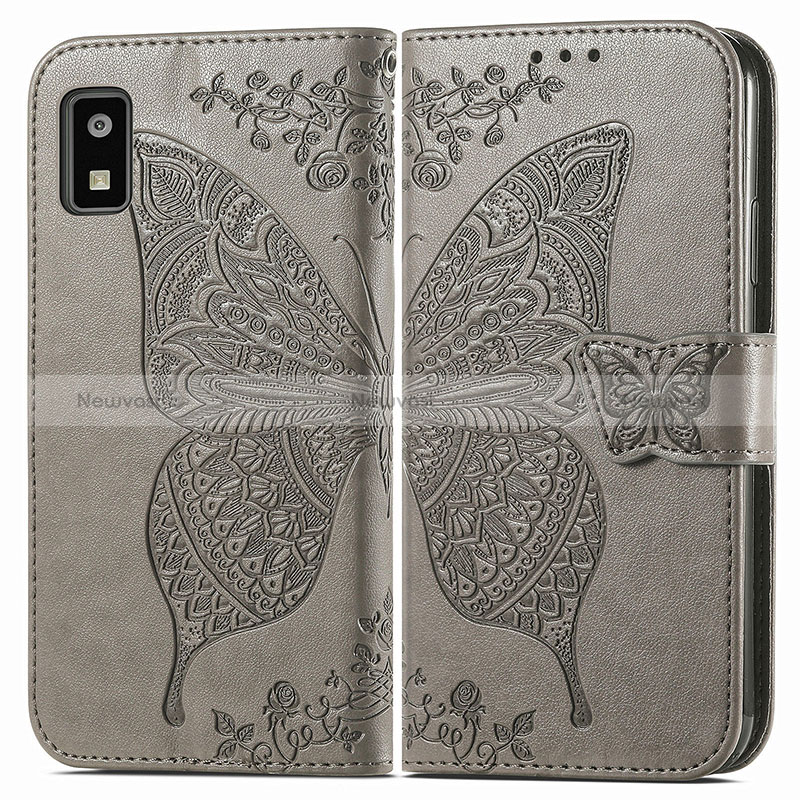 Leather Case Stands Butterfly Flip Cover Holder for Sharp Aquos wish3 Gray