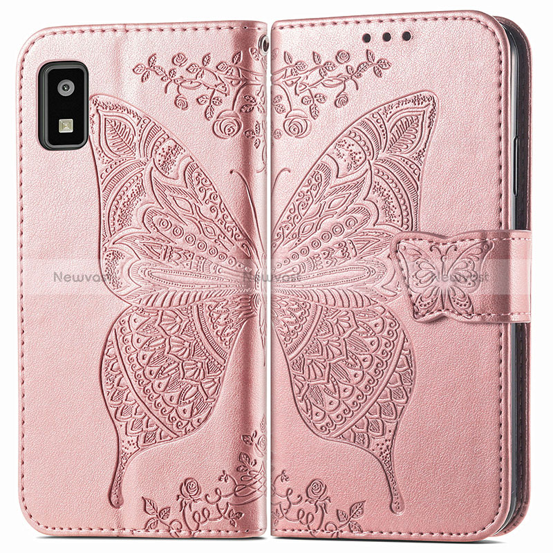 Leather Case Stands Butterfly Flip Cover Holder for Sharp Aquos wish3 Rose Gold