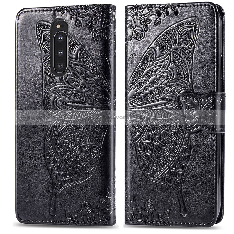 Leather Case Stands Butterfly Flip Cover Holder for Sony Xperia 1 Black