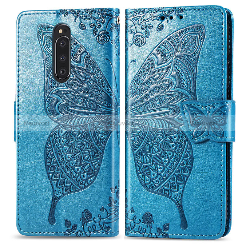 Leather Case Stands Butterfly Flip Cover Holder for Sony Xperia 1 Blue