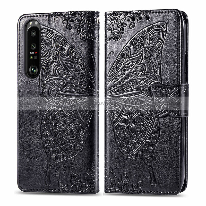 Leather Case Stands Butterfly Flip Cover Holder for Sony Xperia 1 III Black