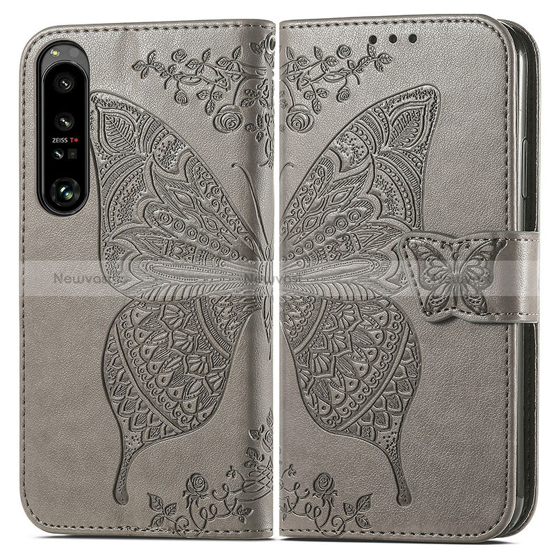 Leather Case Stands Butterfly Flip Cover Holder for Sony Xperia 1 IV Gray