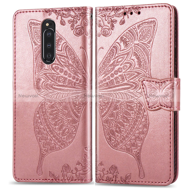 Leather Case Stands Butterfly Flip Cover Holder for Sony Xperia 1 Pink