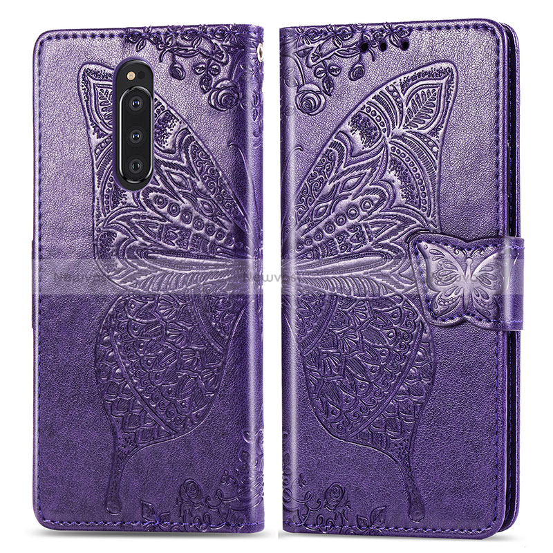 Leather Case Stands Butterfly Flip Cover Holder for Sony Xperia 1 Purple