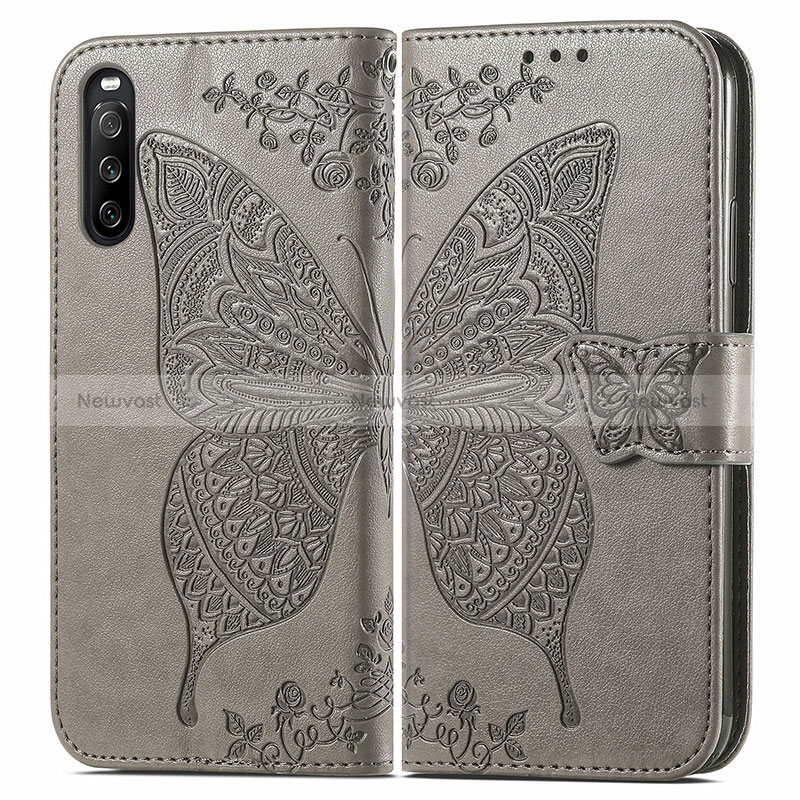 Leather Case Stands Butterfly Flip Cover Holder for Sony Xperia 10 III Lite Gray