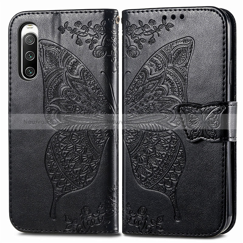 Leather Case Stands Butterfly Flip Cover Holder for Sony Xperia 10 IV Black