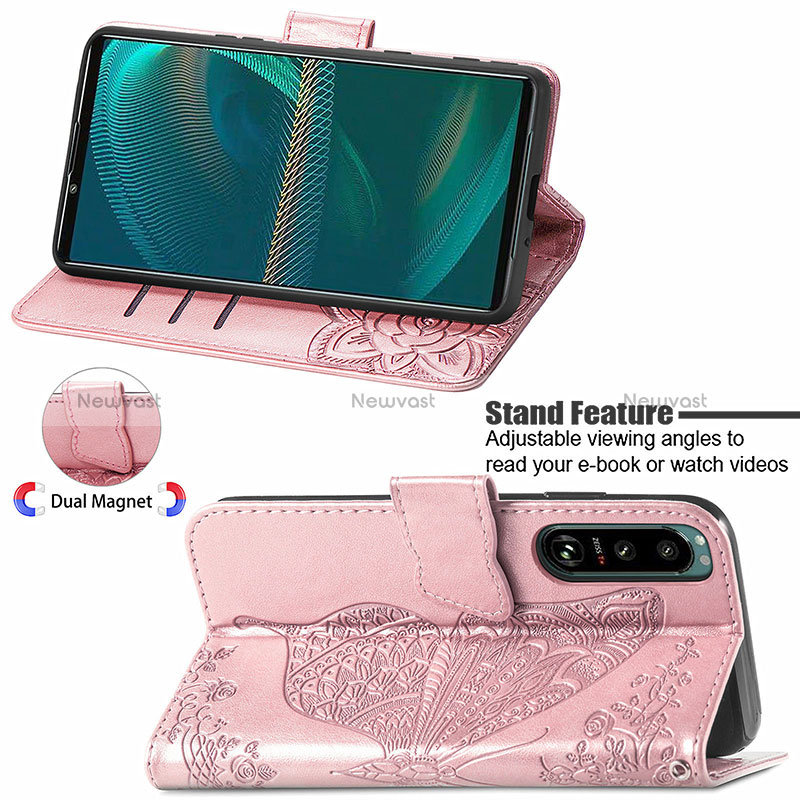 Leather Case Stands Butterfly Flip Cover Holder for Sony Xperia 5 IV