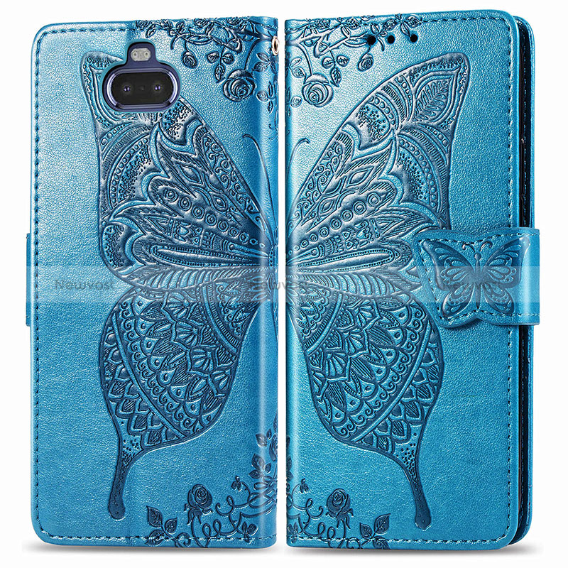 Leather Case Stands Butterfly Flip Cover Holder for Sony Xperia 8 Lite Blue