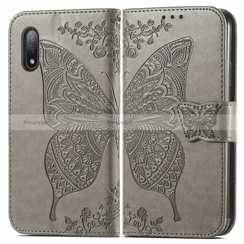 Leather Case Stands Butterfly Flip Cover Holder for Sony Xperia Ace II Gray