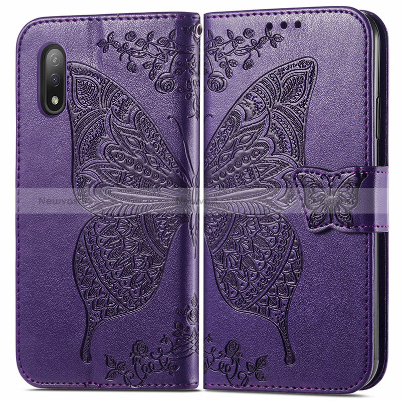 Leather Case Stands Butterfly Flip Cover Holder for Sony Xperia Ace II SO-41B Purple