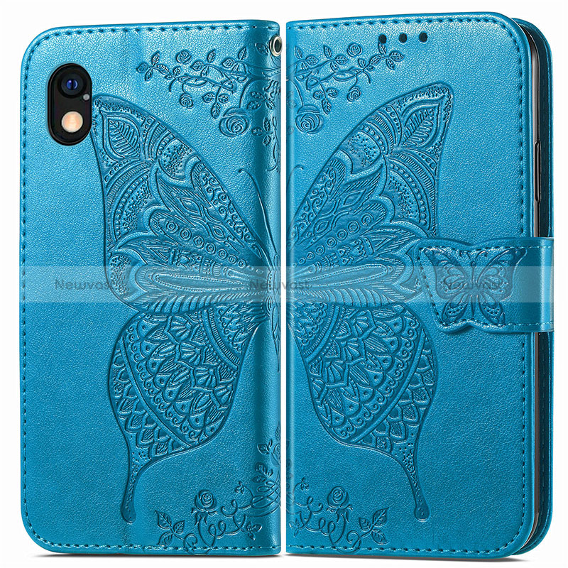 Leather Case Stands Butterfly Flip Cover Holder for Sony Xperia Ace III SO-53C Blue